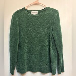 Alfred Dunner Textured Green Crew Neck Sweater